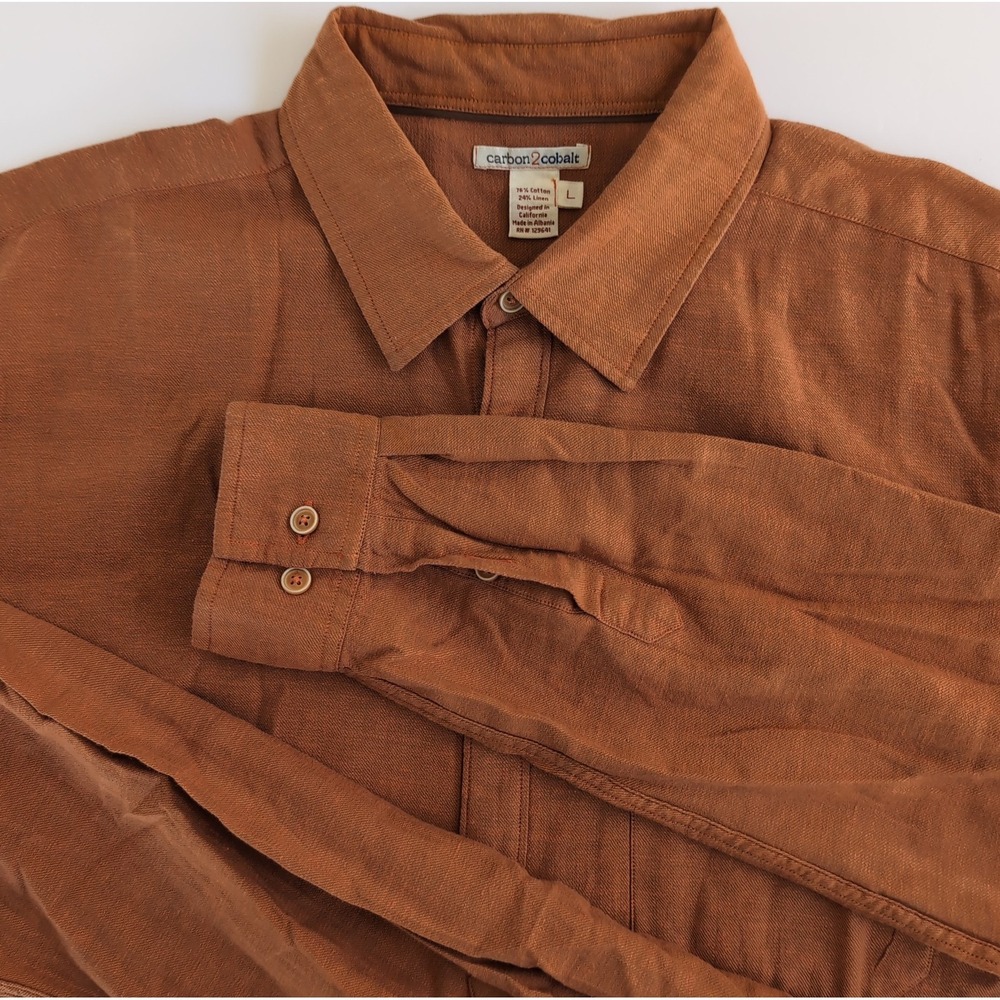 Carbon2Cobalt Shirt Mens L Terracotta Cotton Linen Italian Fabric Long Sleeve